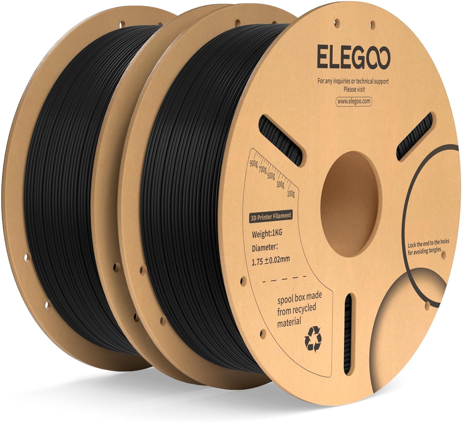 ELEGOO PLA Plus Filament 1.75mm Black 2KG, PLA+ Tougher and Stronger 3D Printer Filament Pro Dimensional Accuracy +/- 0.02mm, 2 Pcs 1kg Spool(2.2lbs) Fits for Most FDM 3D Printers